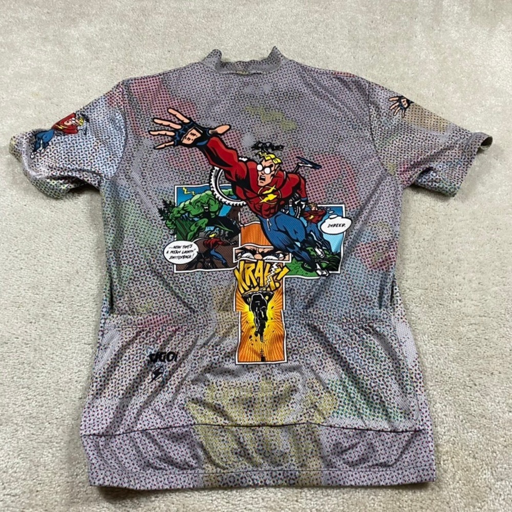 VTG Sugoi Cycling Jersey Mens XL Comic Book Pop Art Multi Color Zip Top